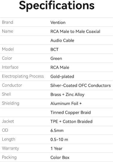 Vention Audio Digital Coaxial RCA Cable 3.0m Bctgi
