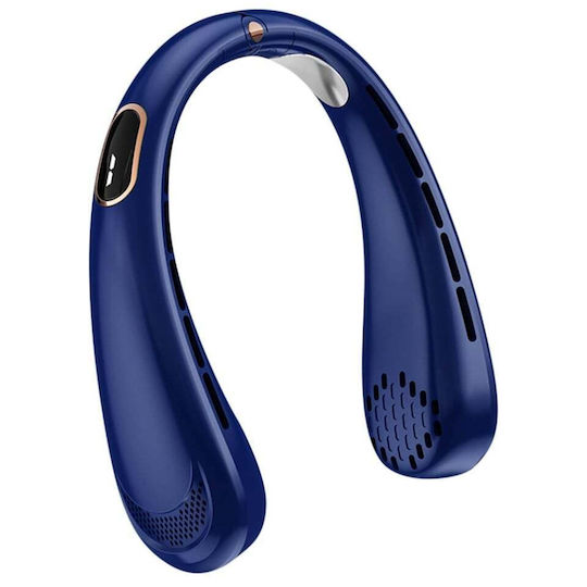 Portable Adjustable Neck Fan 5 Speed Levels Digital Display Usb Skdr Neckbreeze Blue