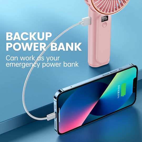 Ventilator Portabil Afisaj Led 6 Viteze Usb-c 5000mah Compact Eficient Roz