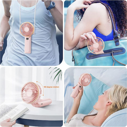 Ventilator Portabil Afisaj Led 6 Viteze Usb-c 5000mah Compact Eficient Roz