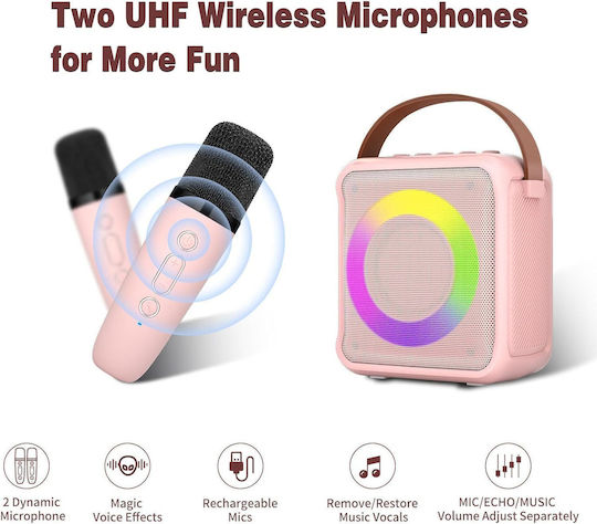 Sistem De Karaoke Cu Microfoane Fără Fir Și Efecte De Iluminare Roz X001V0NGH5