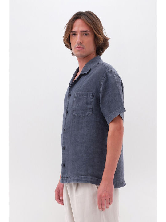 Short-sleeved Linen Shirt Blue