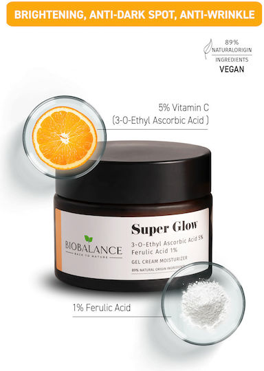 Alpaya Dermaceuticals Super Glow 5% Аскорбинова Киселина + 1% Ферулова Киселина Крем За Лице За Против Стареене И Регулация На Омазняването С Хиалуронова Киселина И Витамин С 50мл