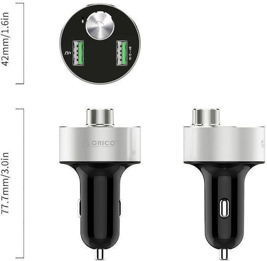 Orico Ubt-2u Încărcător Auto 15.5w 2xusb Argintiu