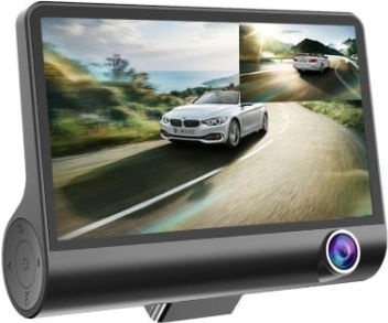 Foxmag24 Triple Dashboard Car Video Camera Full Hd 3 Cameras Front Rear Interior 4 Inch Display G Sensor 170 Degrees Black