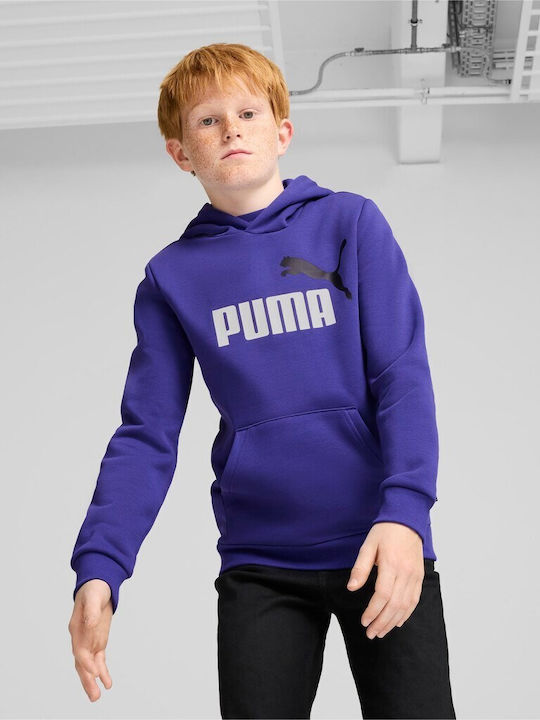 Fleece Kids Sweatshirt with Hood and Pockets Purple ESS+ 2 COL BIG LOGO
