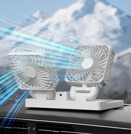 Faltbarer Auto Ventilator Tragbar Wiederaufladbar 2 Köpfe Solarbetrieben Wiederaufladbare Batterie Weiß