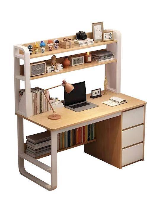 Desk Soco Wooden with Bookshelf Beige / White with Metal Legs 120x50x144cm