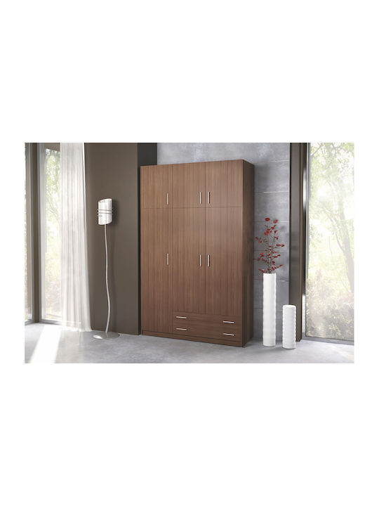 No30 Καρυδί Τρίφυλλη Ντουλάπα με Πατάρι 150x60x240cm