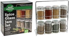 Excellent Houseware Glass Tabletop Spice Rack with Stand Transparent 8pcs