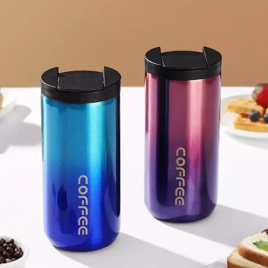Uncle George Glass Thermos Stainless Steel 400ml Mouthpiece Blue with Mouthpiece