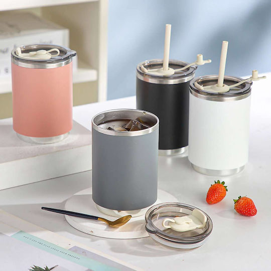 Uncle George Uncle George Stainless Steel Plastic Thermos Bottle 460ml Pink with Straw