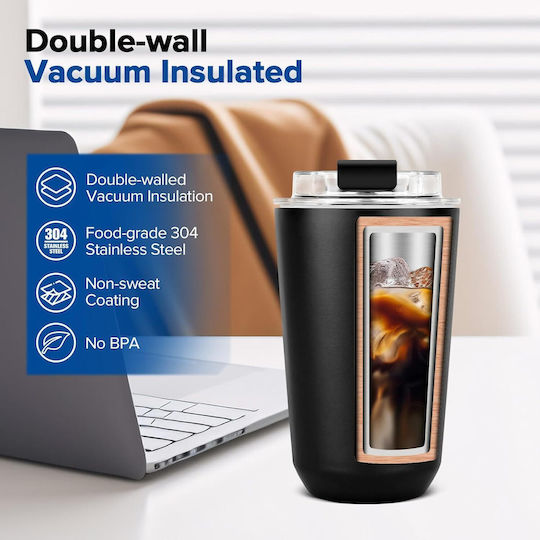 Uncle George Glass Thermos Stainless Steel Aluminum BPA Free 355ml Black