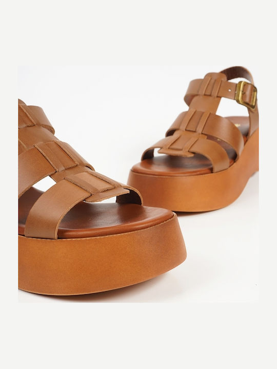 Women's Leather Platform Shoes Tabac Brown