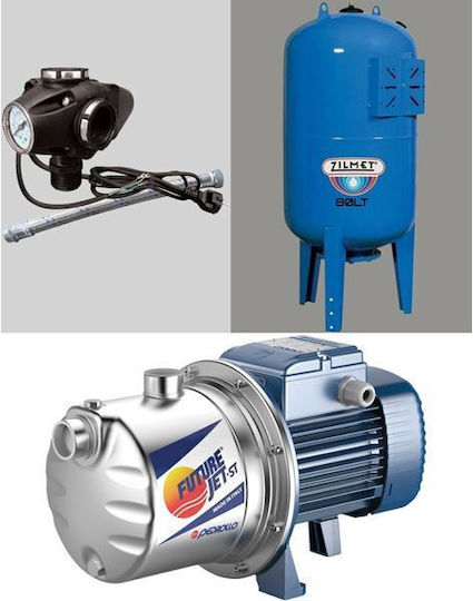 Pedrollo MONTAGE JCRm 2C + Single Phase Water Pressure Pump with Vertical 80 Litre Container 1hp