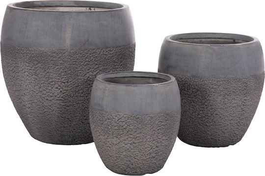 HomeMarkt Set 3 Metallische Pflanzgefäße Dunkel Zement 55x54cm