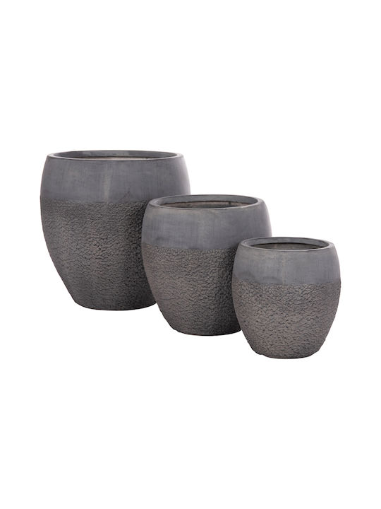 HomeMarkt Set 3 Pots Metal Dark Cement