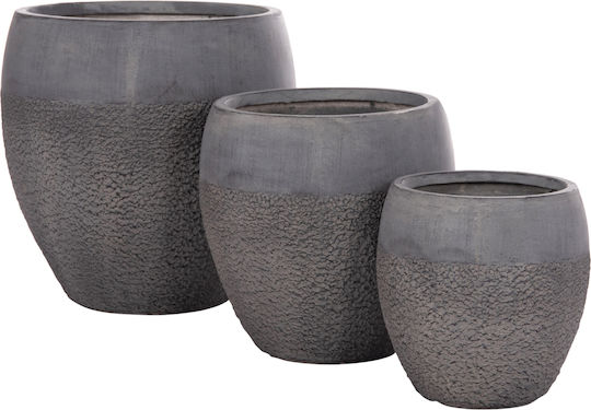 HomeMarkt Set 3 Metallische Pflanzgefäße Dunkel Zement 55x54cm