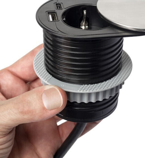 Emuca Einzeln Gemauerte Steckdose mit 2 USB-Anschlüssen und Deckel