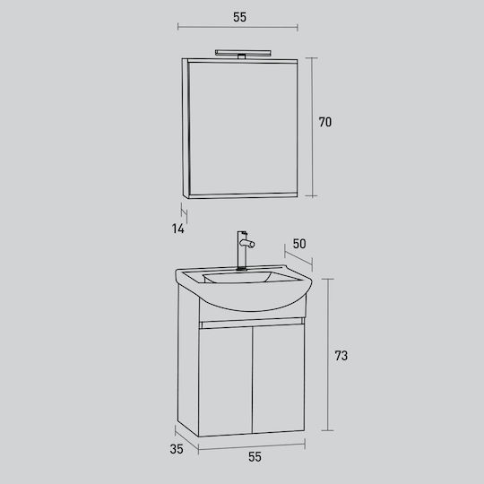 Pro Bagno Πάγκος με Νιπτήρα & Καθρέπτη Γκρι Pro Bagno Πάγκος με Νιπτήρα & Καθρέπτη Γκρι