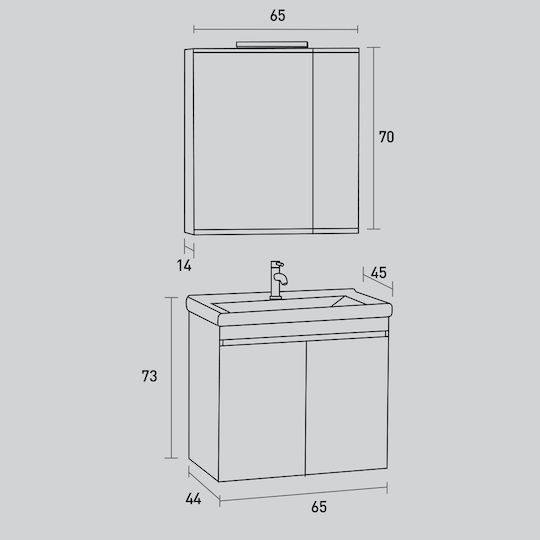 Pro Bagno Πάγκος με Νιπτήρα & Καθρέπτη Γκρι Pro Bagno Πάγκος με Νιπτήρα & Καθρέπτη Γκρι