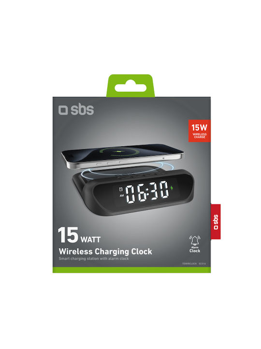SBS Tabletop Digital Clock with Alarm & Wireless Charging