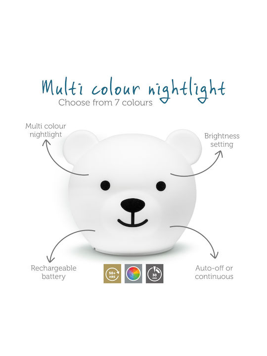 Zazu Nursery Night Light Bor The Bear Usb White