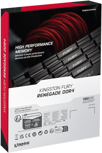 Kingston Fury Renegade DDR4 32GB RAM με 2x16GB Modules και Ταχύτητα 3600 για Desktop