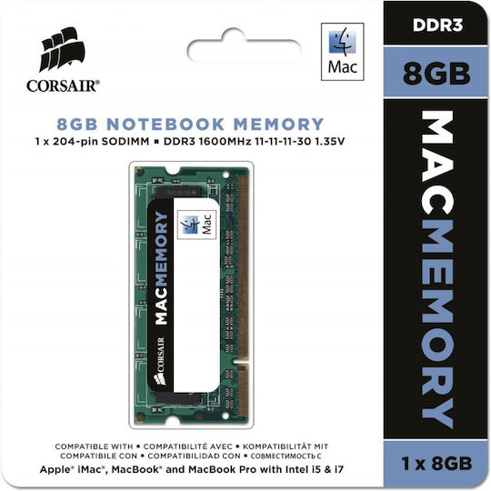 Corsair Mac memory DDR3 με Module 1x8GB και Ταχύτητα 1600 για Laptop