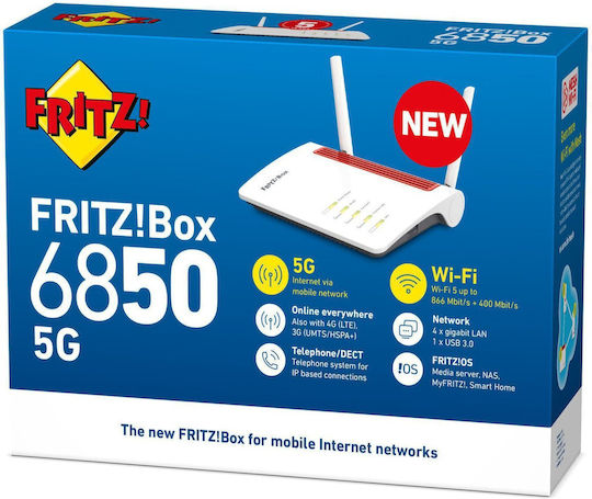 AVM FRITZ!Box 6850 5G Tragbarer Hotspot 5G Router Wi‑Fi 5 mit 4 Gigabit-Ports