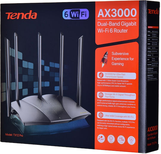 Tenda TX12 Pro v2 Ασύρματο Router Wi‑Fi 6 με 3 Θύρες