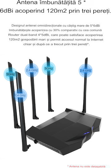 Tenda AC7 Drahtlos Router Wi‑Fi 5 mit 3 Anschlüssen Ethernet