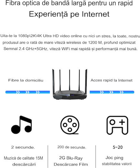 Tenda AC7 Drahtlos Router Wi‑Fi 5 mit 3 Anschlüssen Ethernet