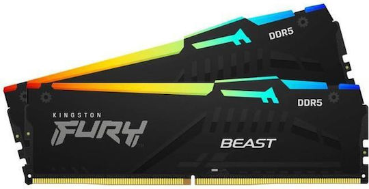 Kingston Fury Beast RGB DDR5 64GB RAM with 2x32GB Modules and Speed 6400 for Desktop