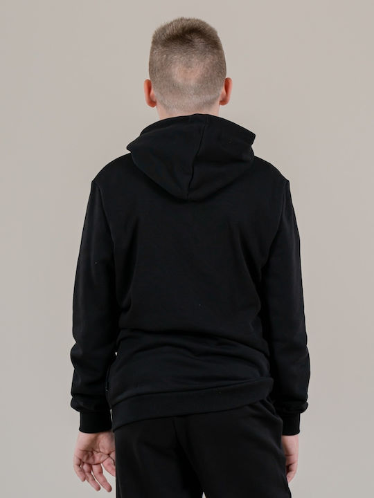 Athletic Kids Sweatshirt Cardigan Cotton with Hood Black Essential Big