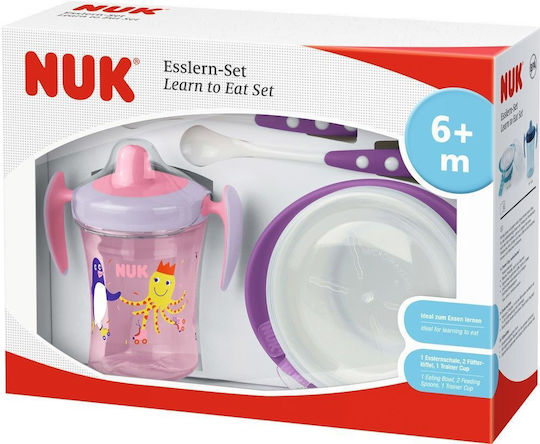 Nuk Feeding Set Learn To Eat made of Plastic with Non-Slip Base Multicolour 3pcs for 6+ months
