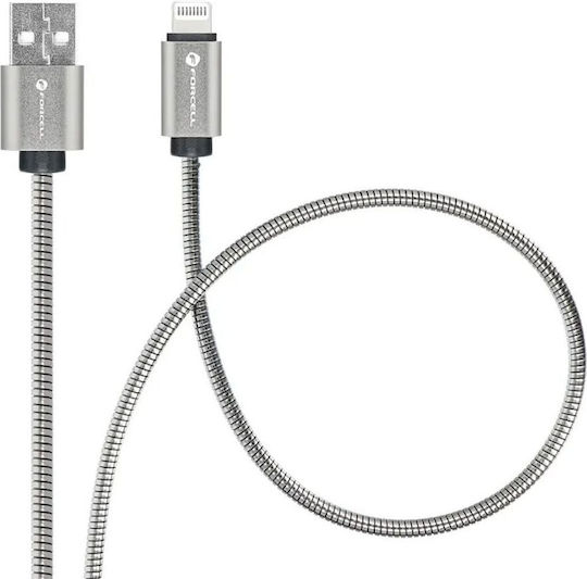 Forcell Metal Редовна USB-A към Lightning кабел 12W Сребрист 2м