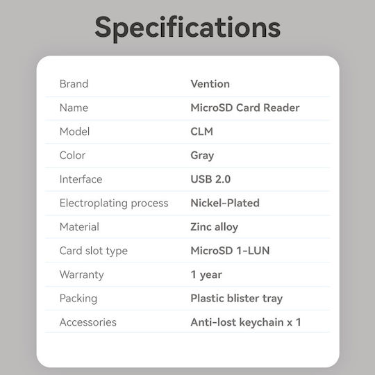 Vention Card Reader Type-C για microSD