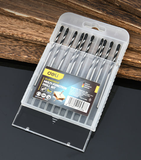 Deli Set 10 Carbide Drills with Cylindrical Drill Top for Masonry Metal Wood Glass and Tiles