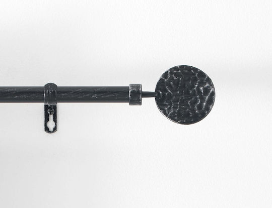 Extendable Metallic Curtain Pole Bullette Single Φ19mm 120-210cm Noir / Argent 120-210cm