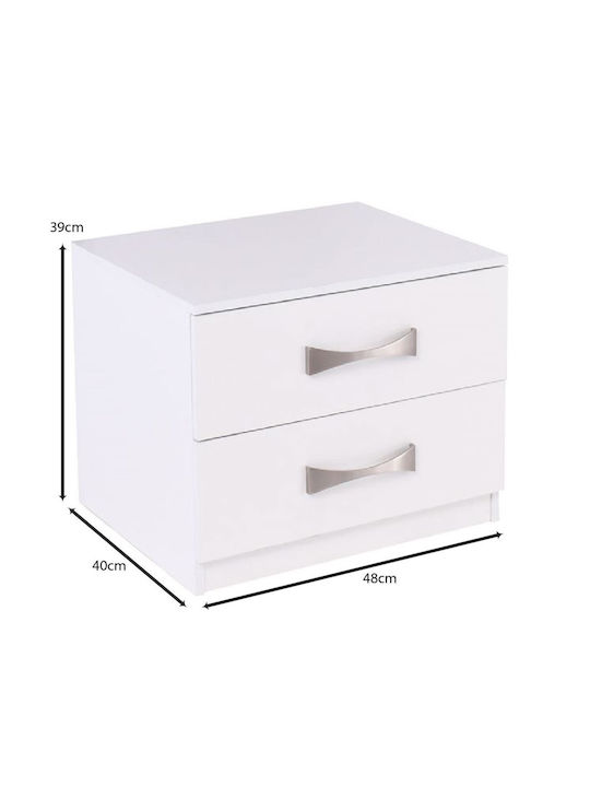 Life Wooden Bedside Table Λευκό 48x40x39cm