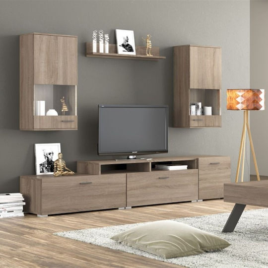 Wohnzimmer TV-Einheit Ν27 Mocha mit Vitrine L225xB45xH130cm
