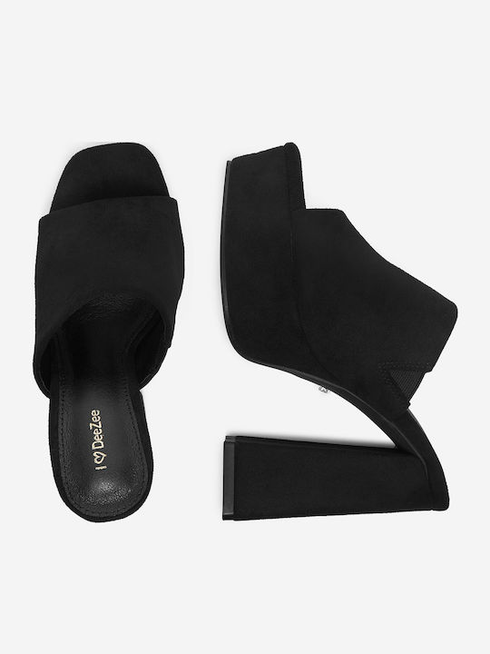 Pantofi Mules Dama Cu Toc Gros Înalt În Culoare Neagră