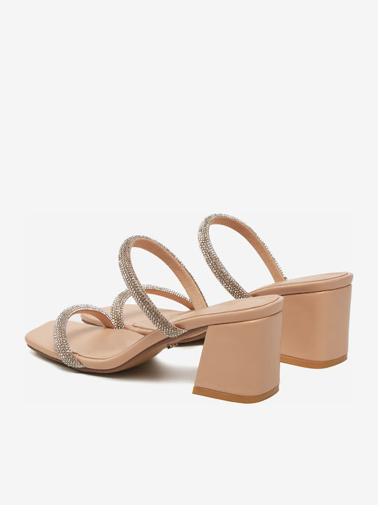 Mules mit Niedrig Absatz in Beige Farbe