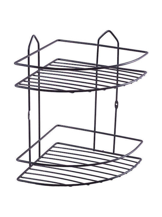 Perilla Ecke An der Wand montiert Badezimmerregal Metallisch mit 2 Regalböden 20x20x28cm Schwarz