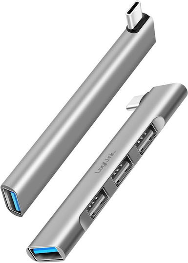 LogiLink USB-Hub 4 Anschlüsse USB 3.2 mit Anschluss an einen Computer USB-C / USB-A Graues