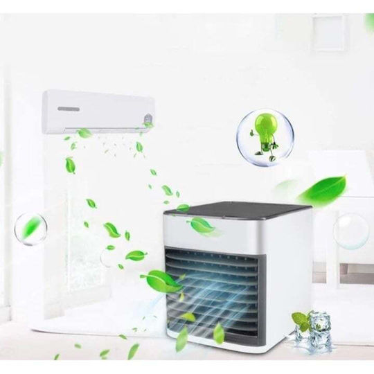 Mini Portable Air Conditioner 3 Cooling Functions Ambient Light Water Ice Plastic Gray White