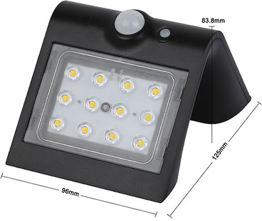 123led Επιτοίχιο Ηλιακό Φωτιστικό 1.5W 220lm Θερμό Λευκό 3000K με Αισθητήρα Κίνησης και Φωτοκύτταρο IP65