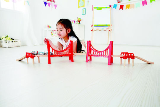 Hape Extended Double Suspension Bridge Railroad Tracks made of Wood for 3++ Years