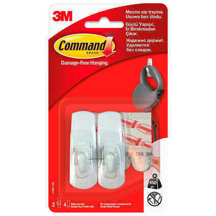 Command Small Reusable Hooks 2 Pcs White